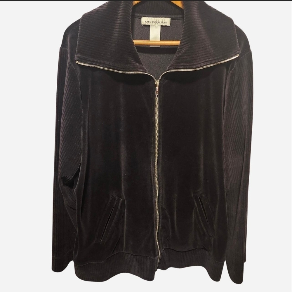 Vintage Jones New York Velour Black Jacket With Ribbed Details